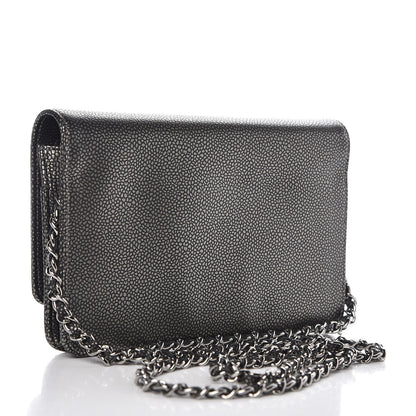 Chanel Metallic Caviar Timeless CC Wallet On Chain WOC Dark Silver 3 of 9