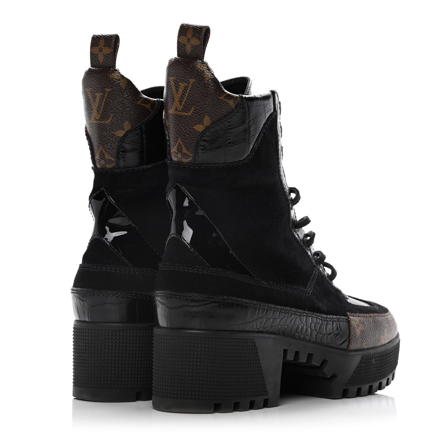 Suede Calfskin Monogram Laureate Platform Desert Boots 38 Black