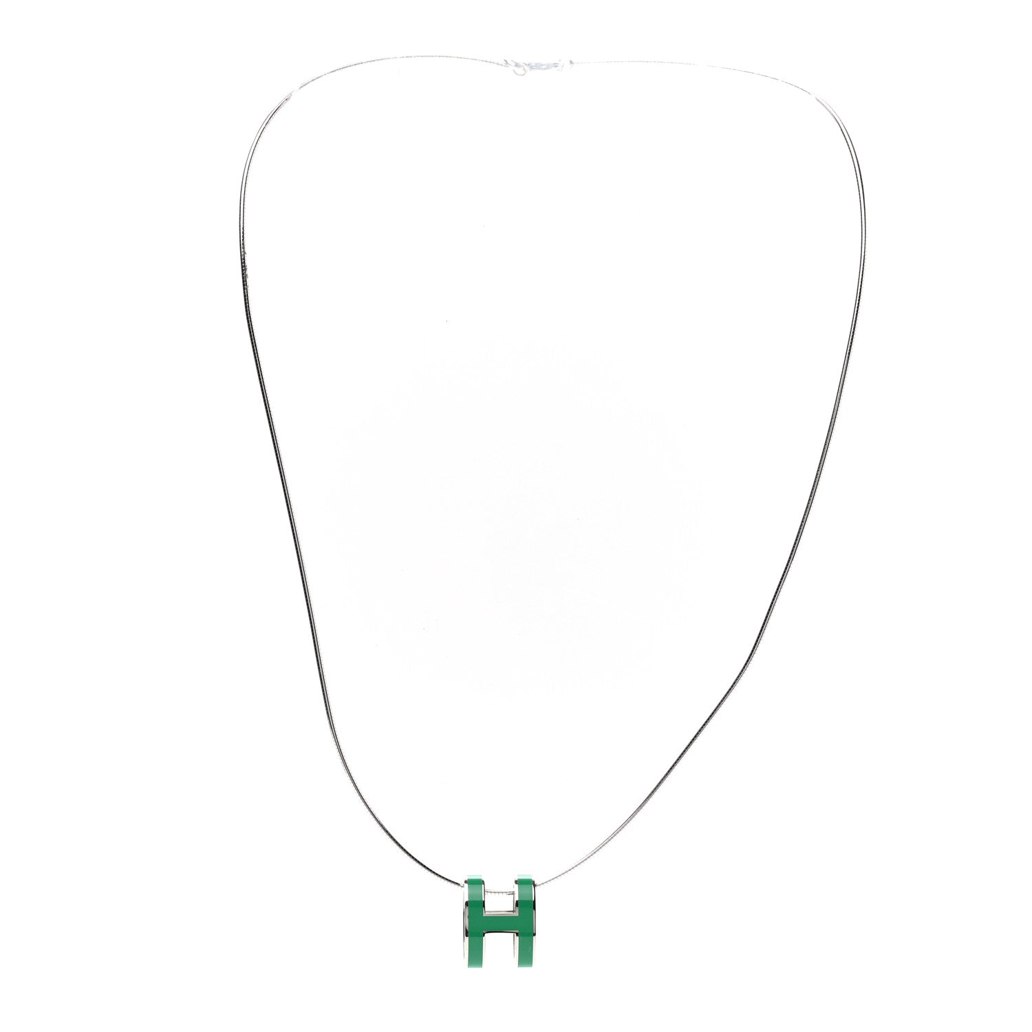 Hermes Lacquered Palladium Pop H Pendant Necklace Vert Malachite 3 of 7
