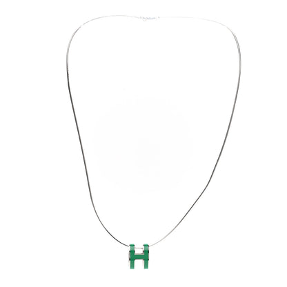 Hermes Lacquered Palladium Pop H Pendant Necklace Vert Malachite 3 of 7