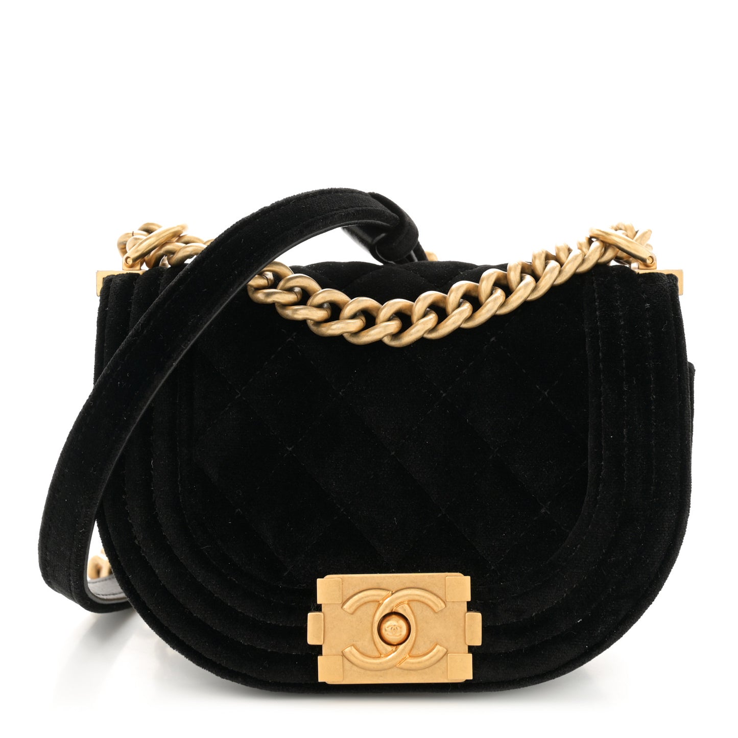 Velvet Quilted Mini Boy Messenger Bag Black