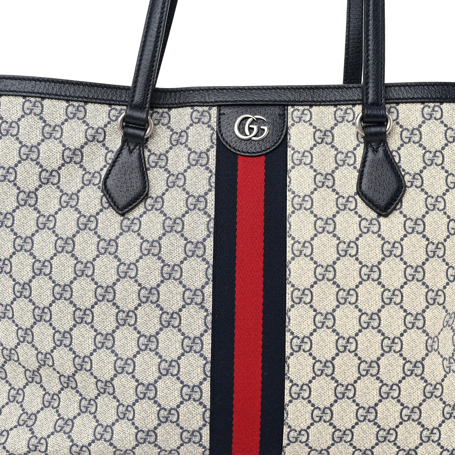 Gucci GG Supreme Monogram Textured Calfskin Web Medium Ophidia Shopping Tote Beige Blue 8 of 10