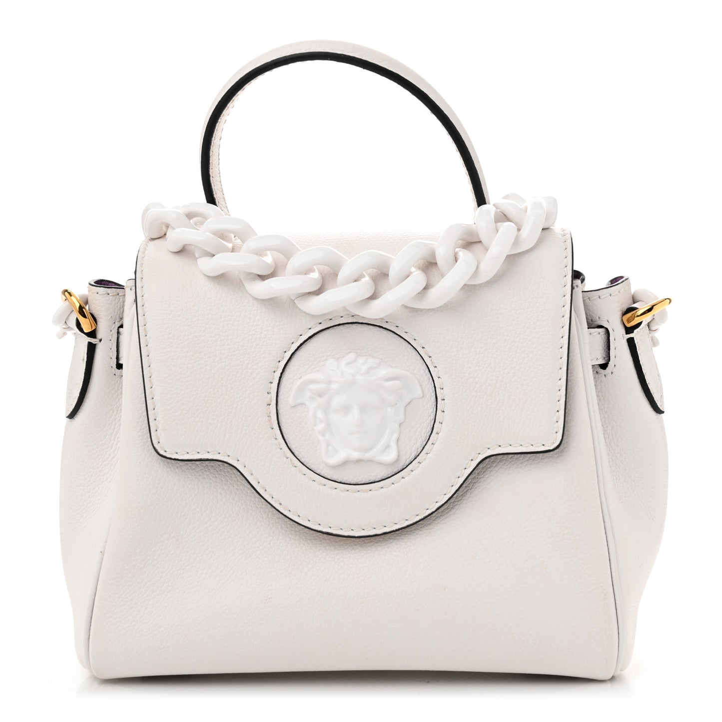 Grained Calfskin Small La Medusa Top Handle Bag White