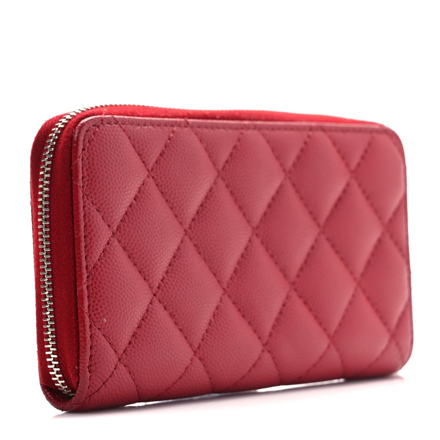 Chanel Caviar Quilted Medium Zip Around Wallet Red 3 of 9