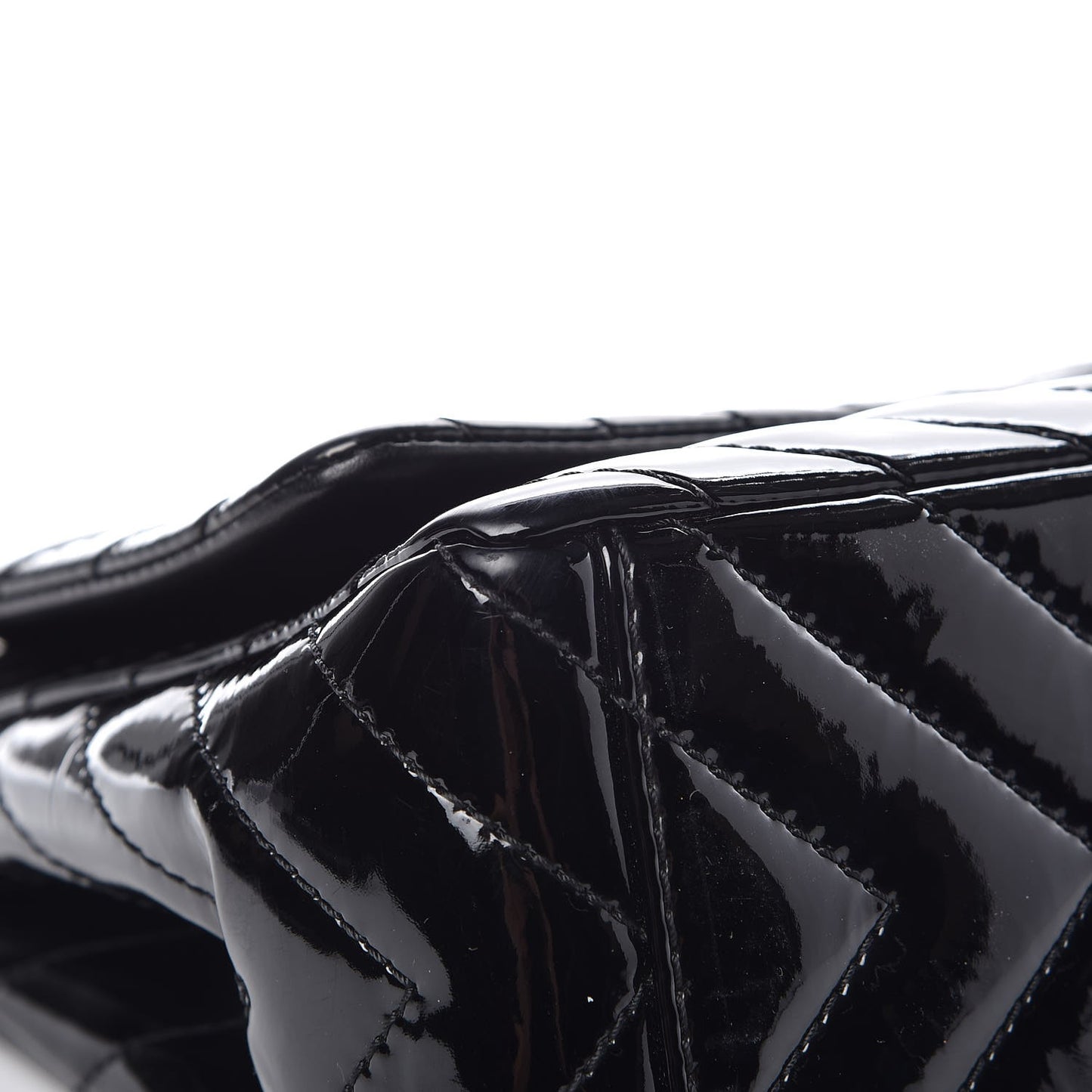 Patent Chevron Quilted Maxi Single Flap Black