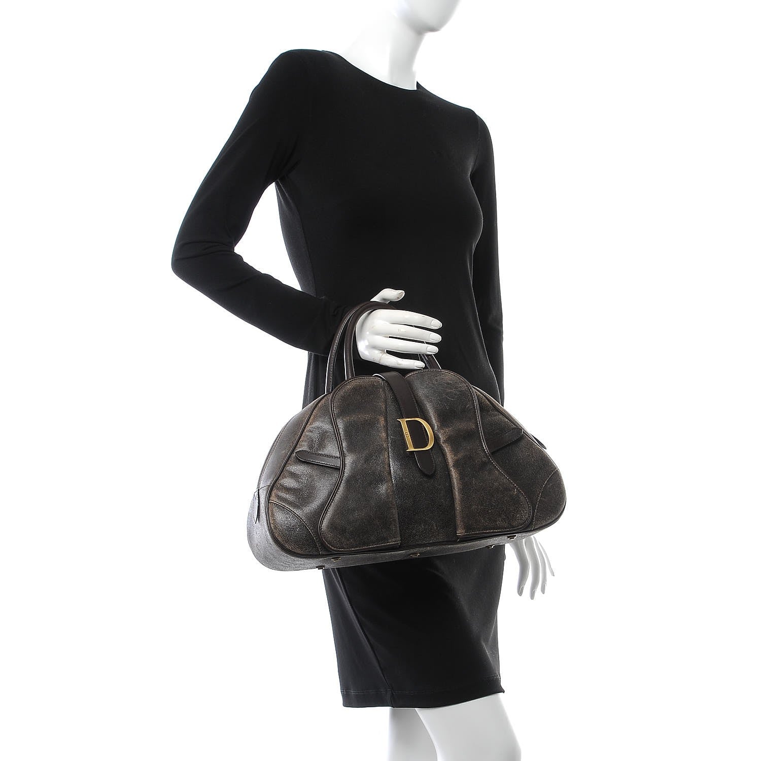 Christian Dior Distressed Calfskin Saddle Bowler Brown 2 of 11