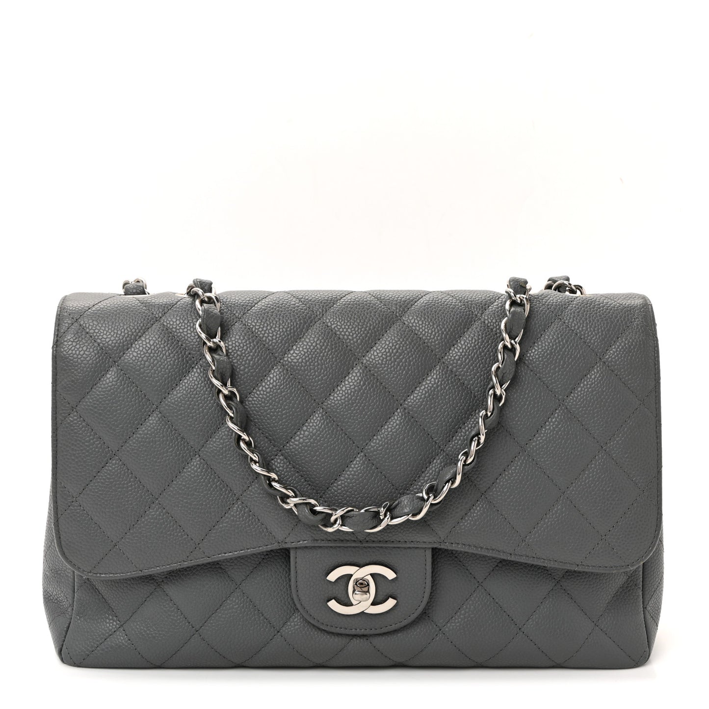 Caviar Quilted Jumbo Single Flap Grey