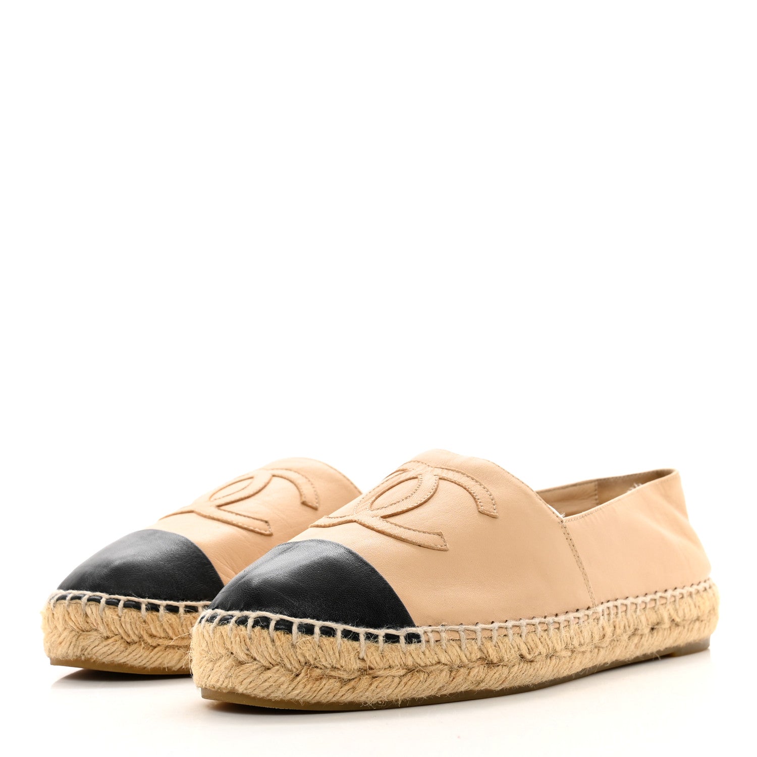 Chanel Lambskin CC Espadrilles 39 Beige Black 3 of 10