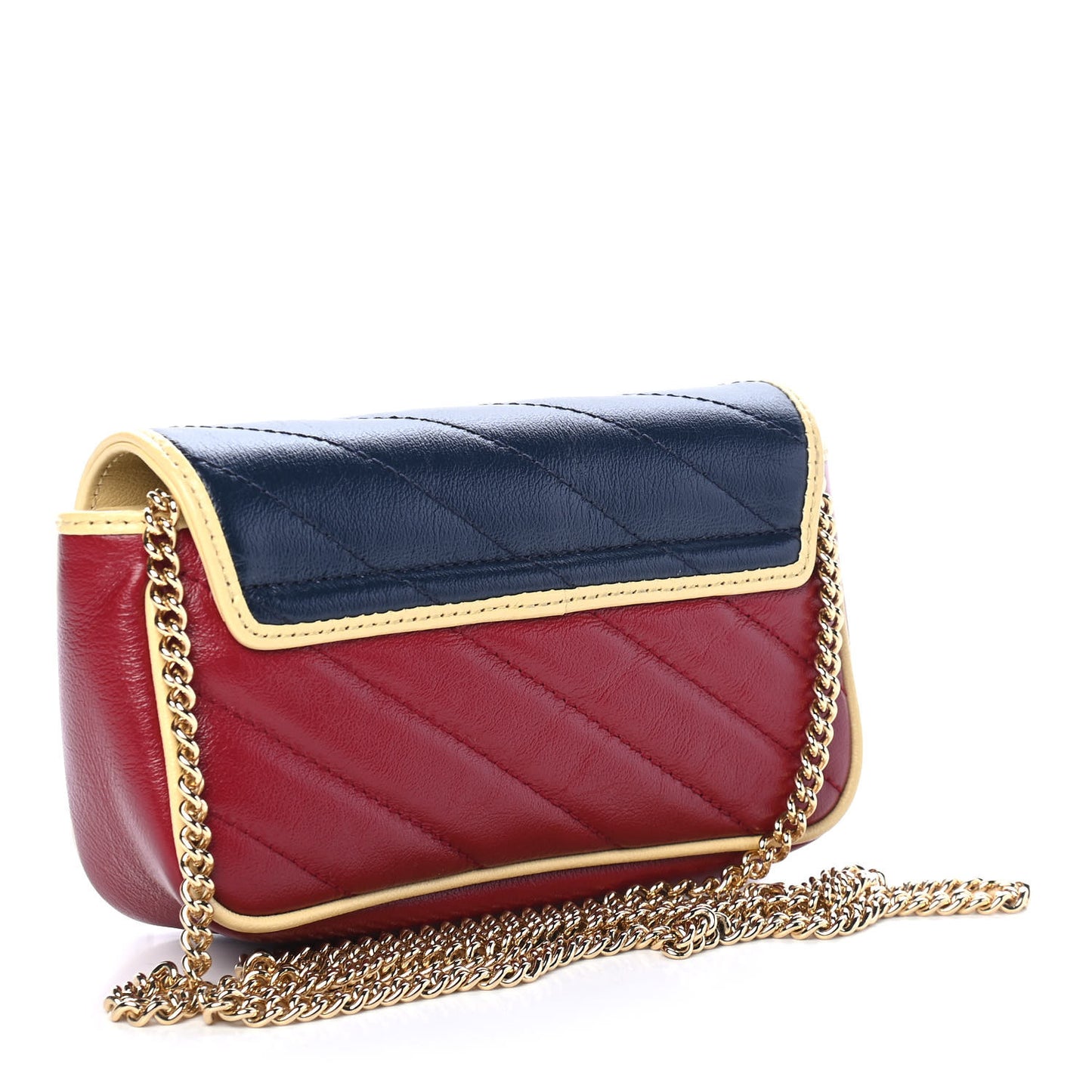 Azalea Calfskin Matelasse Diagonal Super Mini Torchon GG Marmont Shoulder Bag Blue Agata New Cherry Red Butter