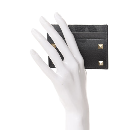 Valentino Garavani Pebbled Calfskin Rockstud Camouflage Card Holder Black Grey 2 of 8