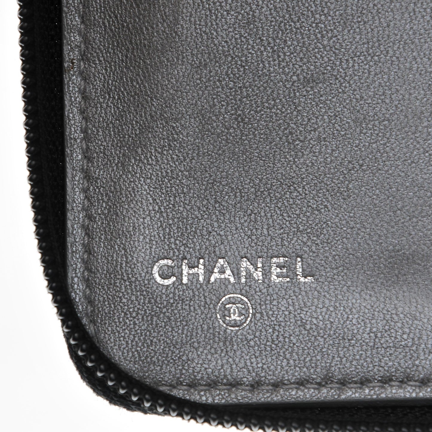 Lambskin Camellia Embossed Zip Around Organizer Wallet Black
