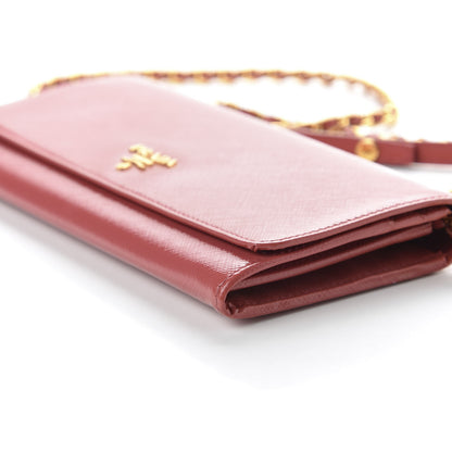 Prada Saffiano Vernice Metal Oro Chain Wallet Fragola 7 of 11