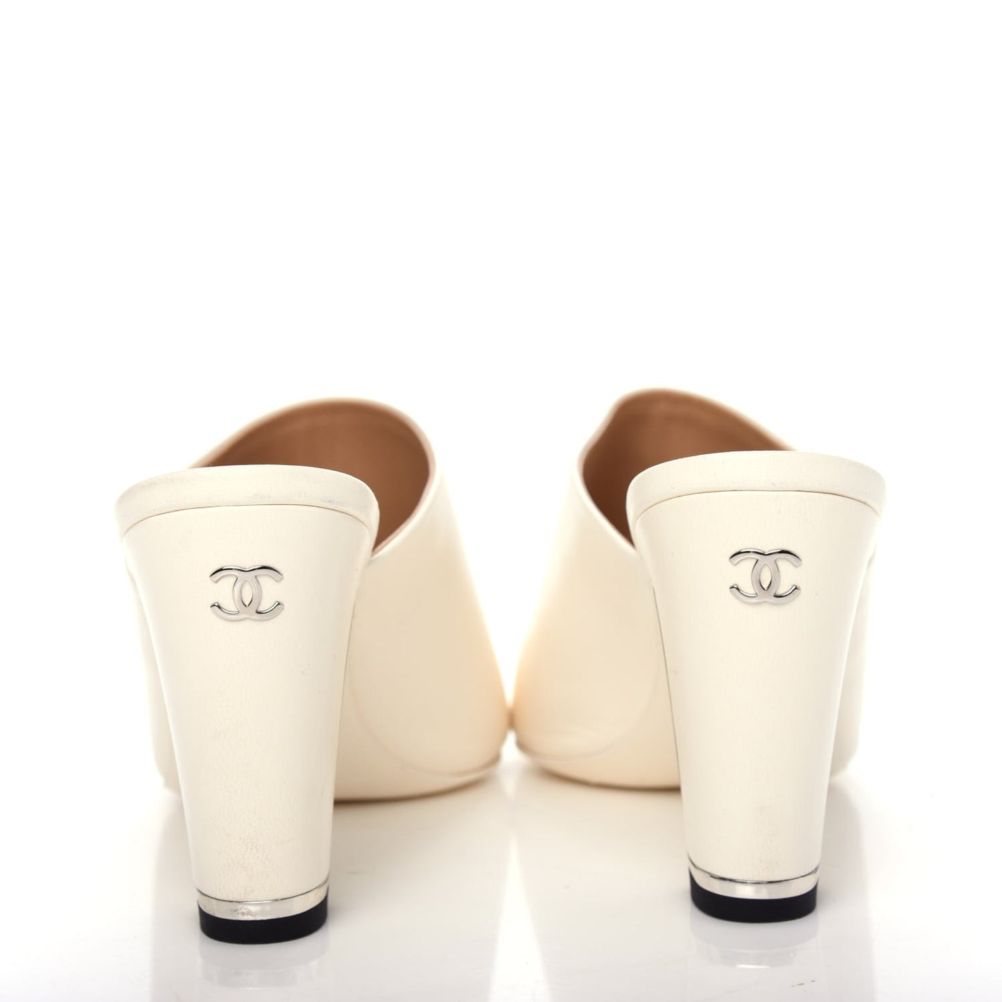 Lambskin Cap Toe Mules 38.5 Ivory Black