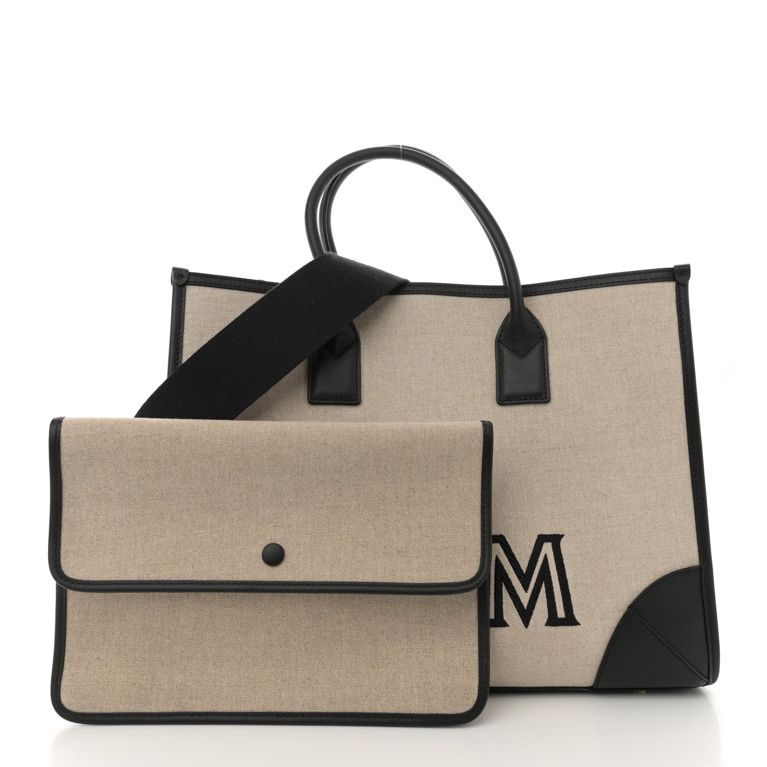MCM Calfskin Linen Large Munchen Tote Black 2 of 12