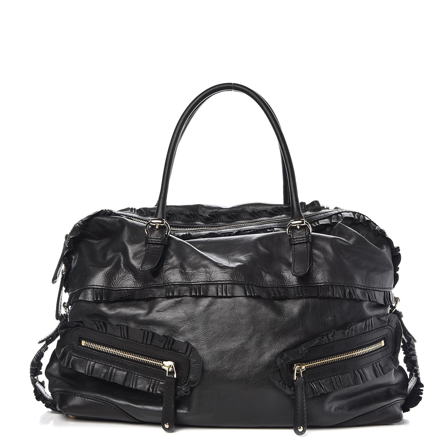 Calfskin Ruffle Medium Sabrina Boston Tote Black