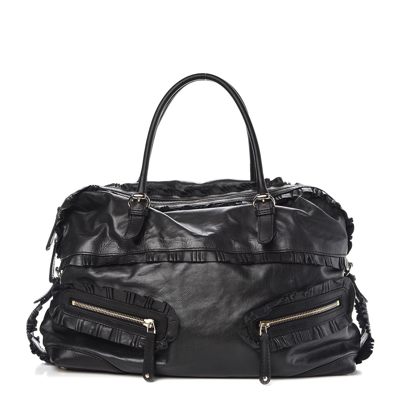 Gucci Calfskin Ruffle Medium Sabrina Boston Tote Black 1 of 7