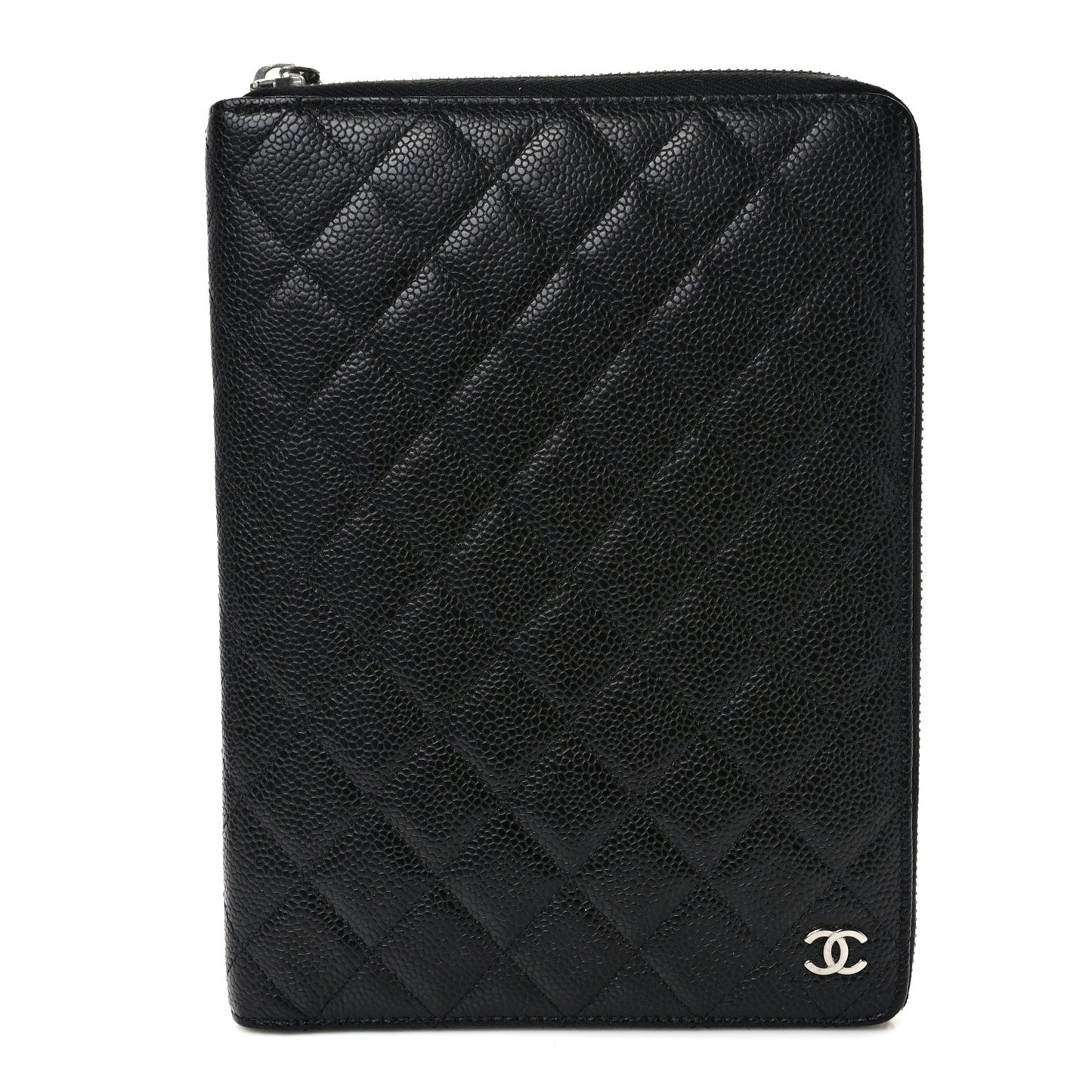 Caviar Quilted Zip Around Notebook Agenda Cover Black