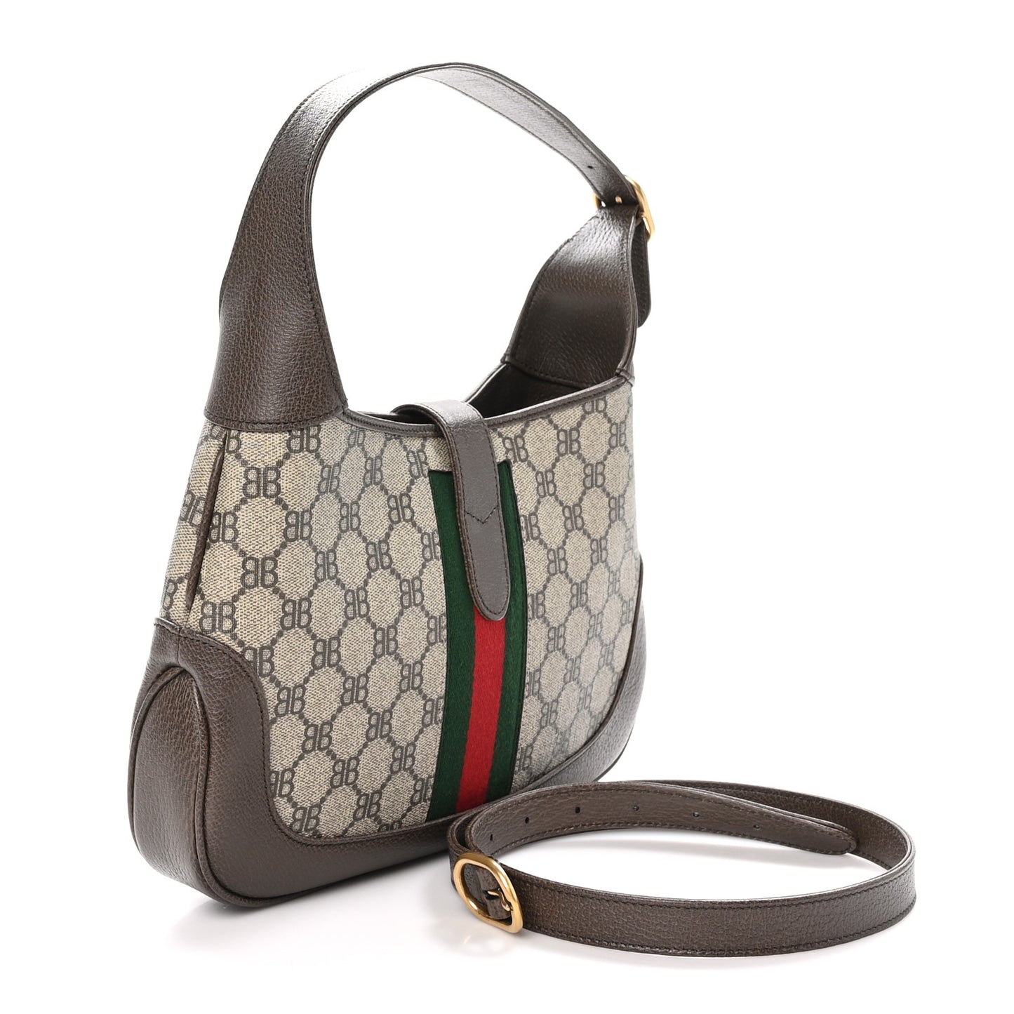 X BALENCIAGA BB Supreme Monogram Calfskin Web Small Jackie 1961 Hobo Beige Ebony