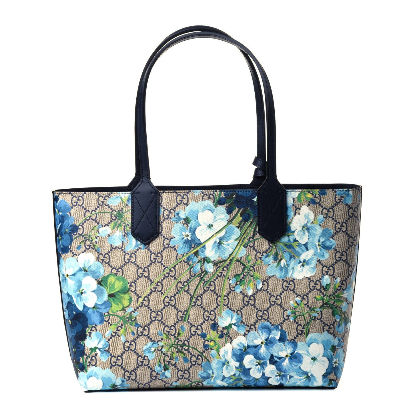 GG Supreme Monogram Blooms Small Reversible Tote Beige Blue Navy