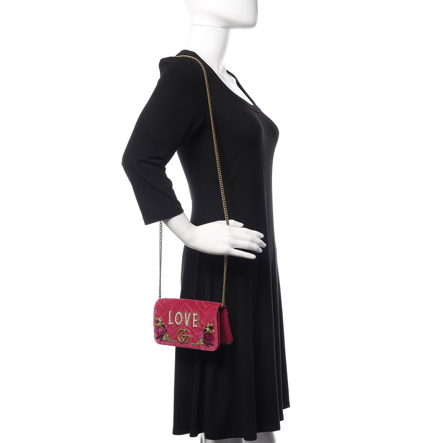 Velvet Matelasse Love Embroidered GG Marmont Mini Bag Light Raspberry Rose