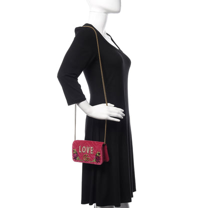 Gucci Velvet Matelasse Love Embroidered GG Marmont Mini Bag Light Raspberry Rose 2 of 9