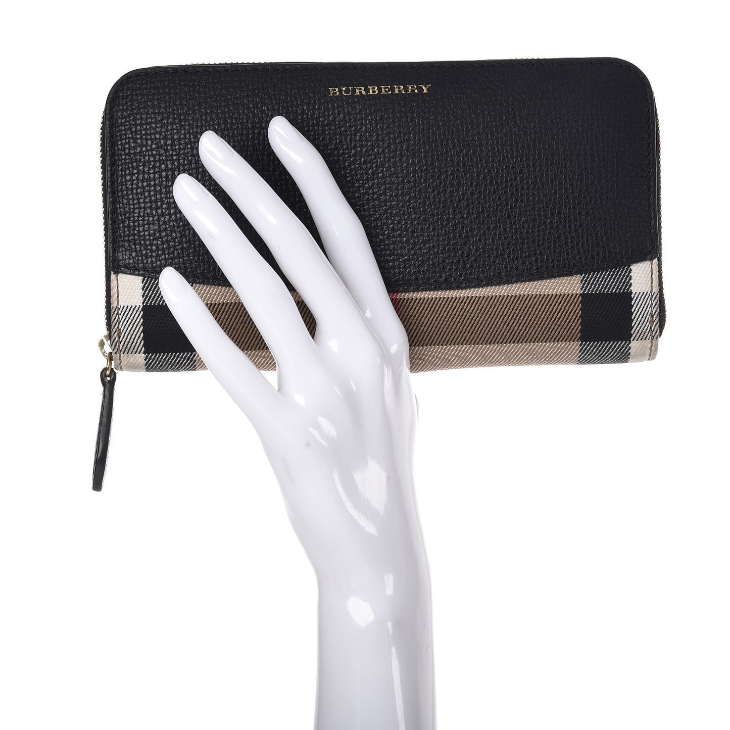 Calfskin House Check Elmore Zip Around Wallet Black