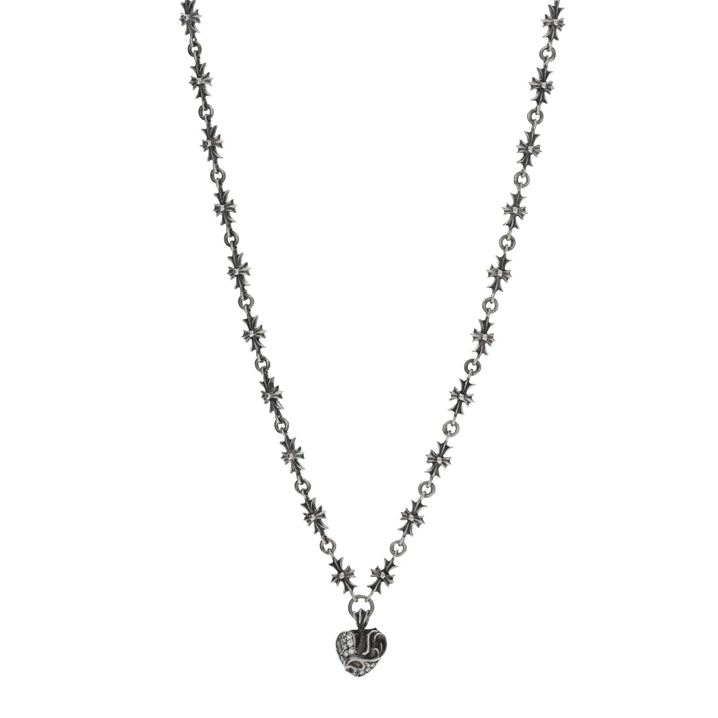 Sterling Silver Diamond Heart Pendant Maltese Chain Necklace