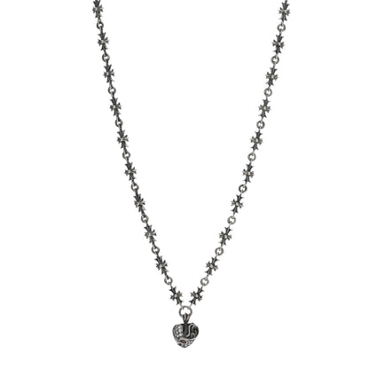 Chrome Hearts Sterling Silver Diamond Heart Pendant Maltese Chain Necklace 1 of 4