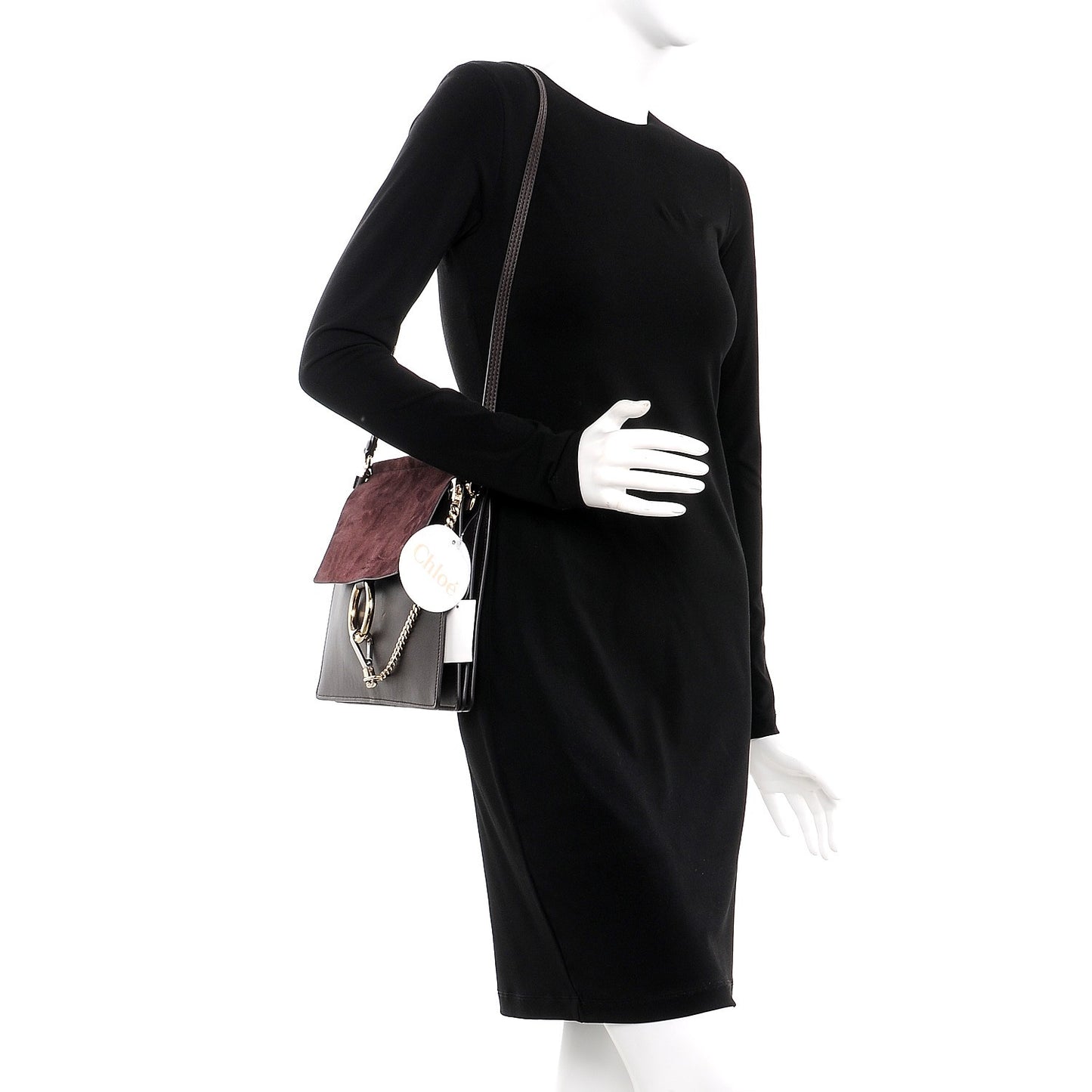 Calfskin Suede Medium Faye Shoulder Bag Carbon Brown