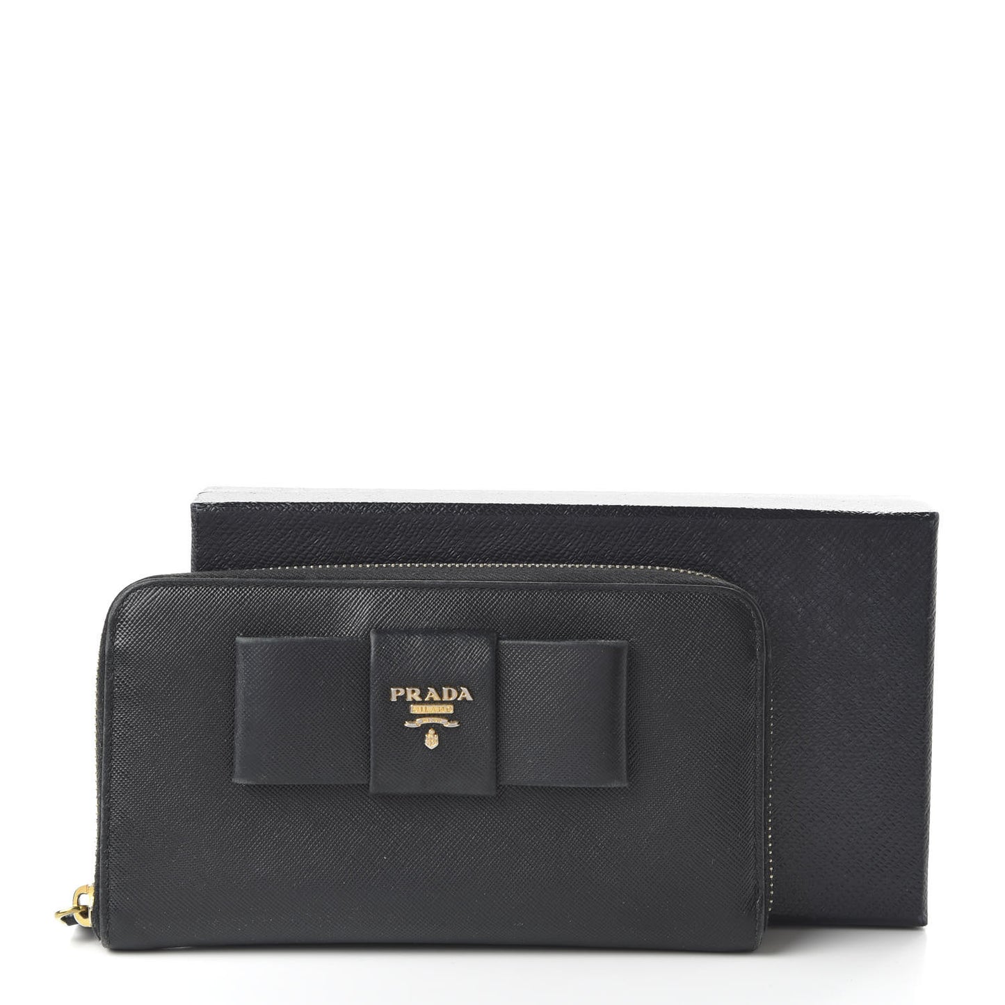 Saffiano Fiocco Bow Zip Around Wallet Black