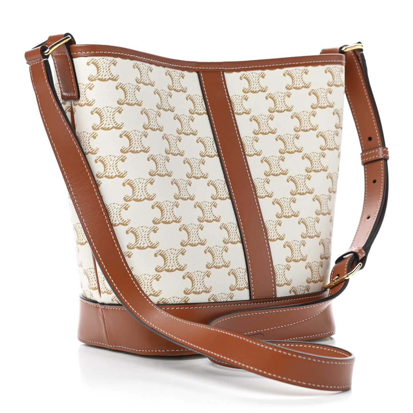 Triomphe Canvas Calfskin Small Bucket Bag White