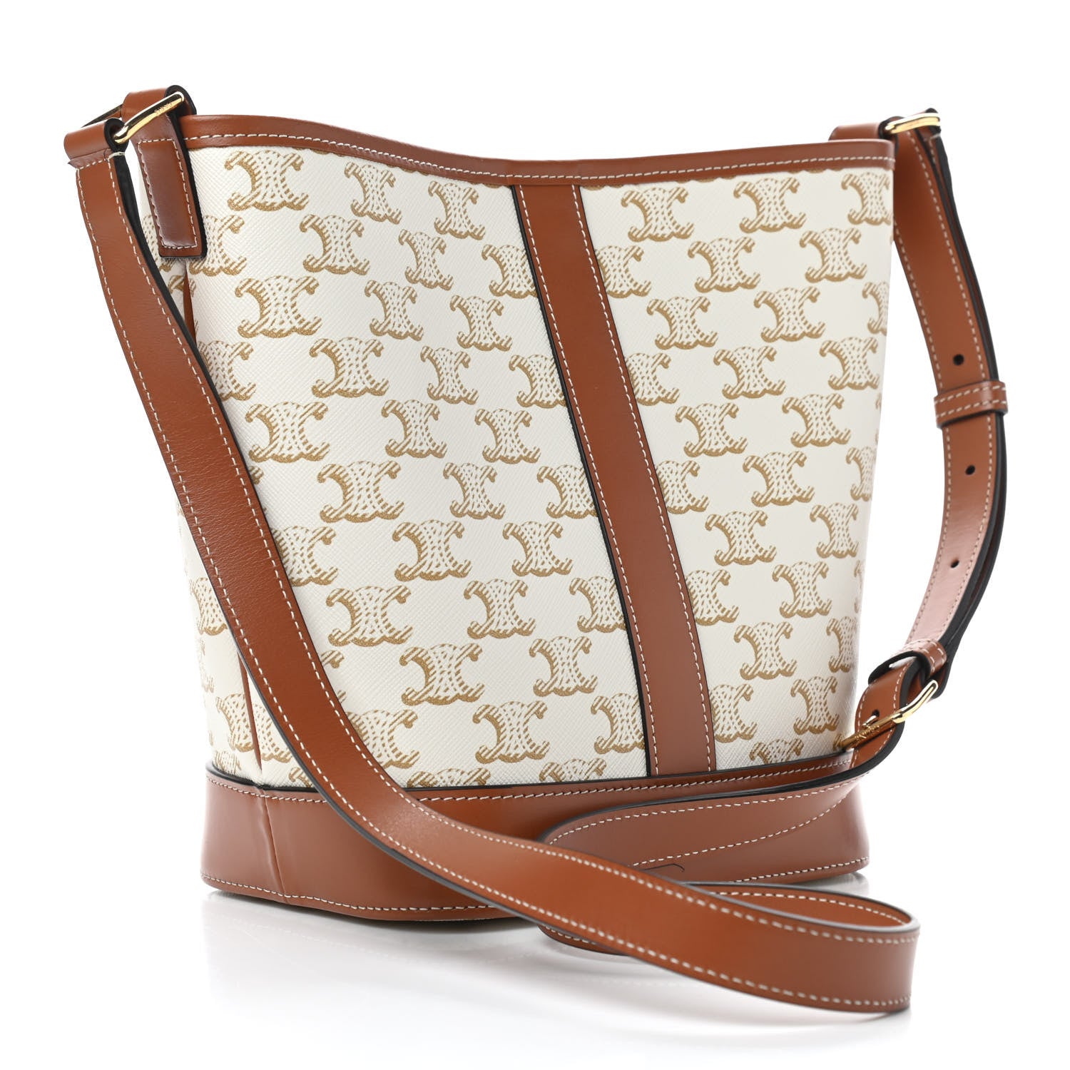 Celine Triomphe Canvas Calfskin Small Bucket Bag White 3 of 11