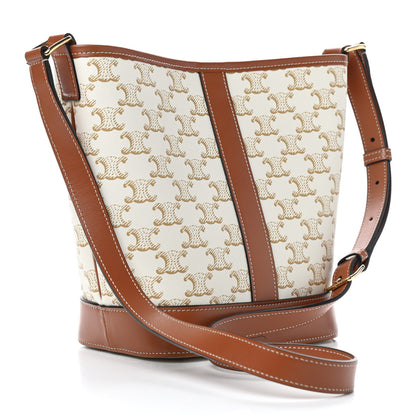 Celine Triomphe Canvas Calfskin Small Bucket Bag White 3 of 11