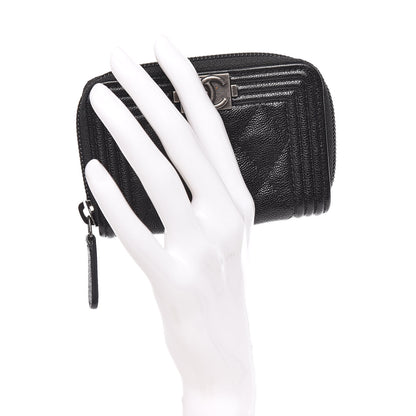 Chanel Caviar Quilted Boy Zip Around Coin Purse Wallet Black 2 of 8