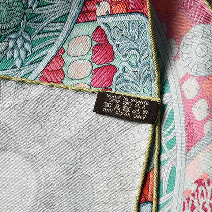 Hermes Silk Parures de Samourais Scarf 90 Creme Aqua Coral 7 of 7