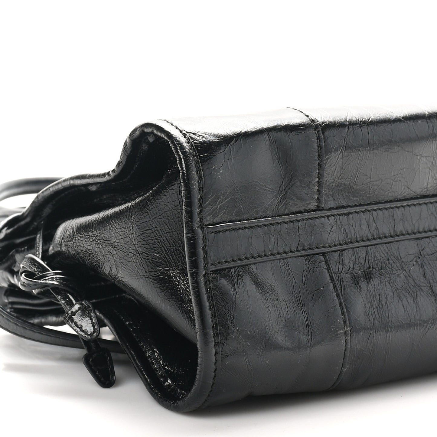 Glossy Calfskin Triangle Medium Bonnie Shoulder Bag Black