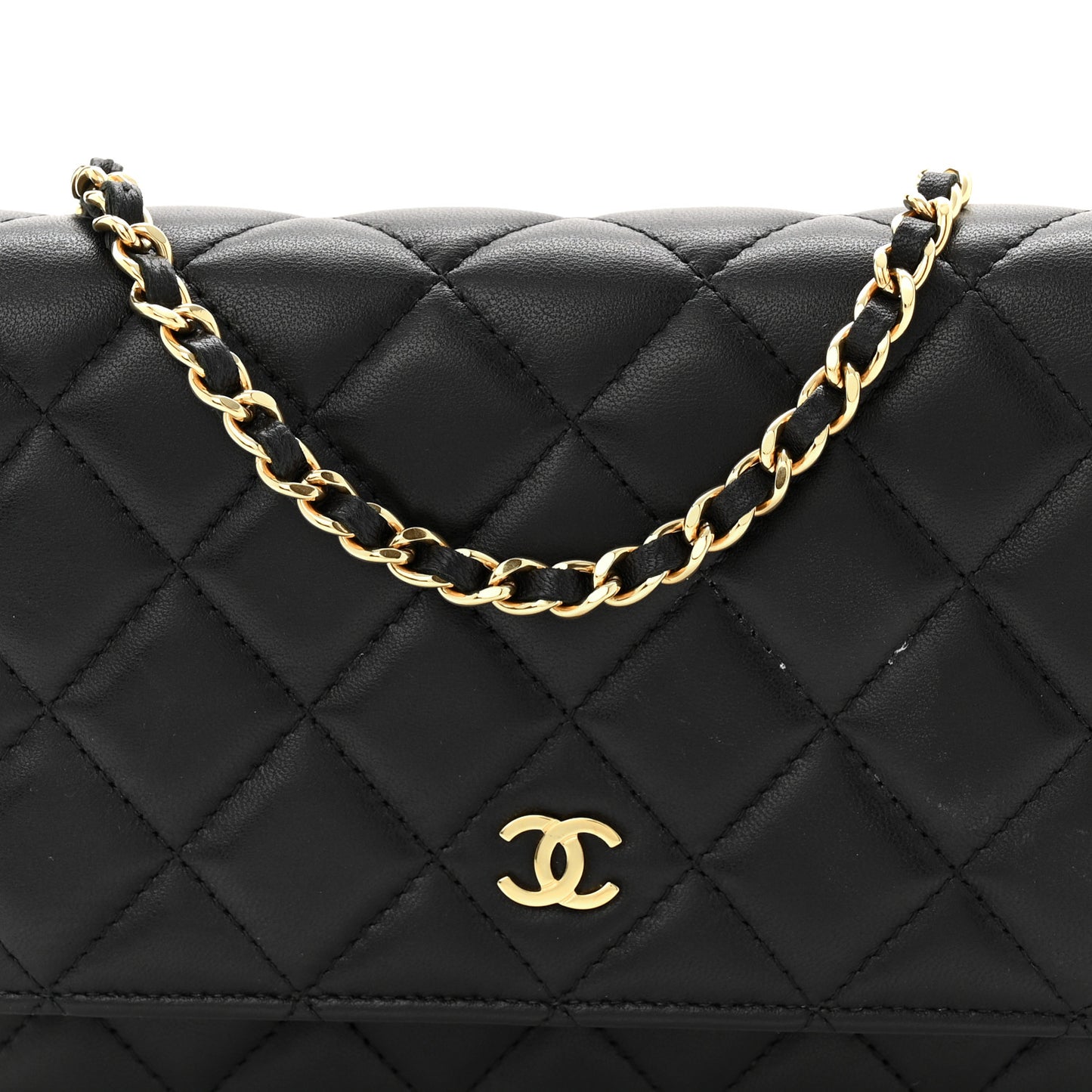 Lambskin Quilted Wallet On Chain WOC Black