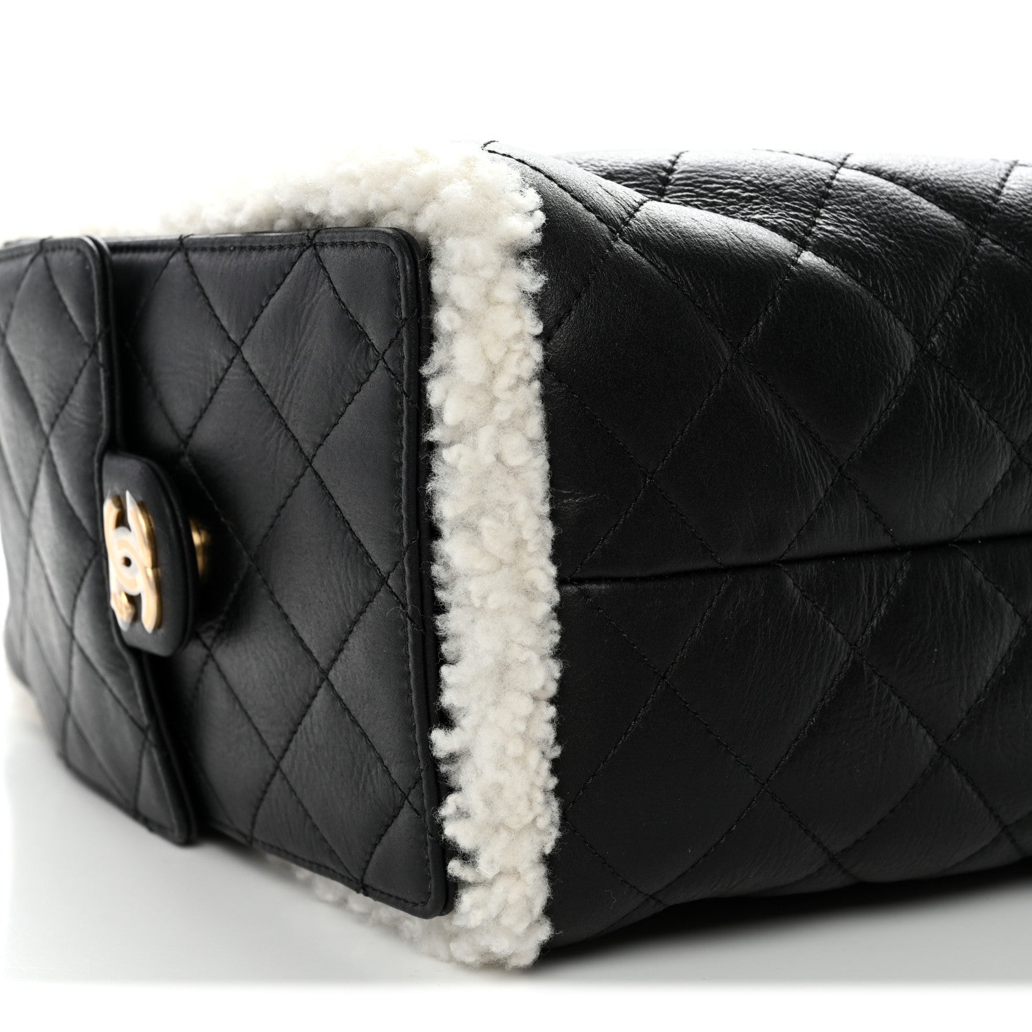 Chanel Crumpled Sheepskin Shearling Quilted Small Chanel 25 Handbag Black White 9 of 11