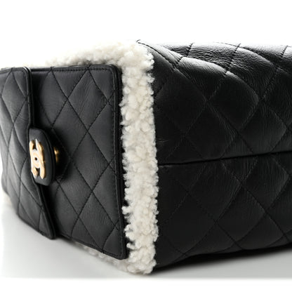 Chanel Crumpled Sheepskin Shearling Quilted Small Chanel 25 Handbag Black White 9 of 11