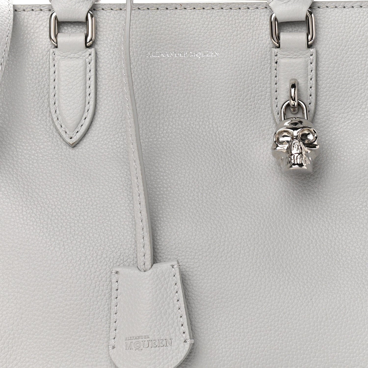 Alexander McQueen Pebbled Calfskin Small Skull Padlock Zip Around Tote Light Grey 8 of 13