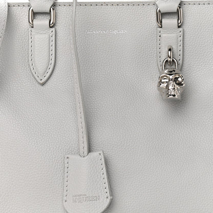 Alexander McQueen Pebbled Calfskin Small Skull Padlock Zip Around Tote Light Grey 8 of 13