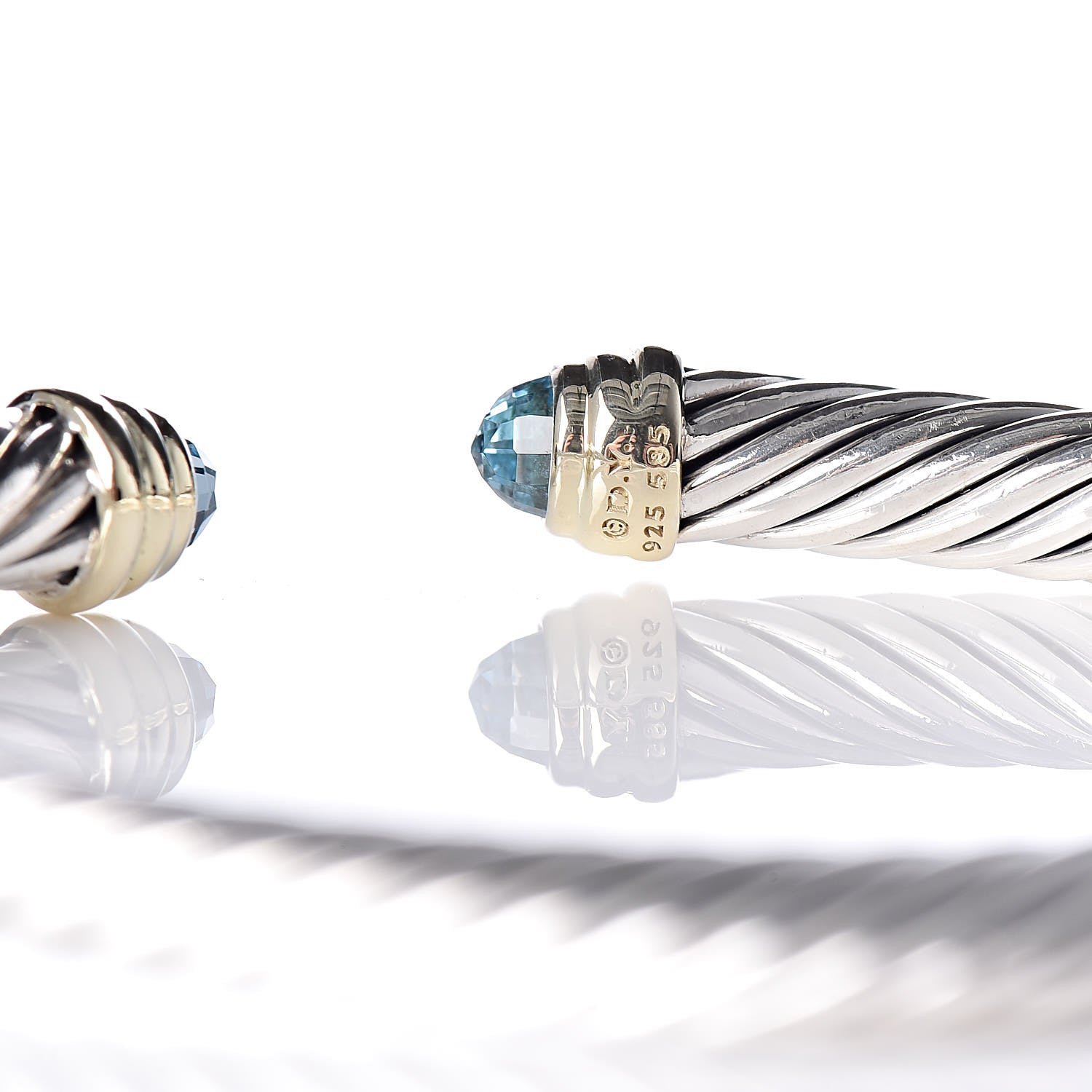 David Yurman Sterling Silver 14K Yellow Gold Blue Topaz 5mm Cable Classics Petite Color Bracelet 4 of 4