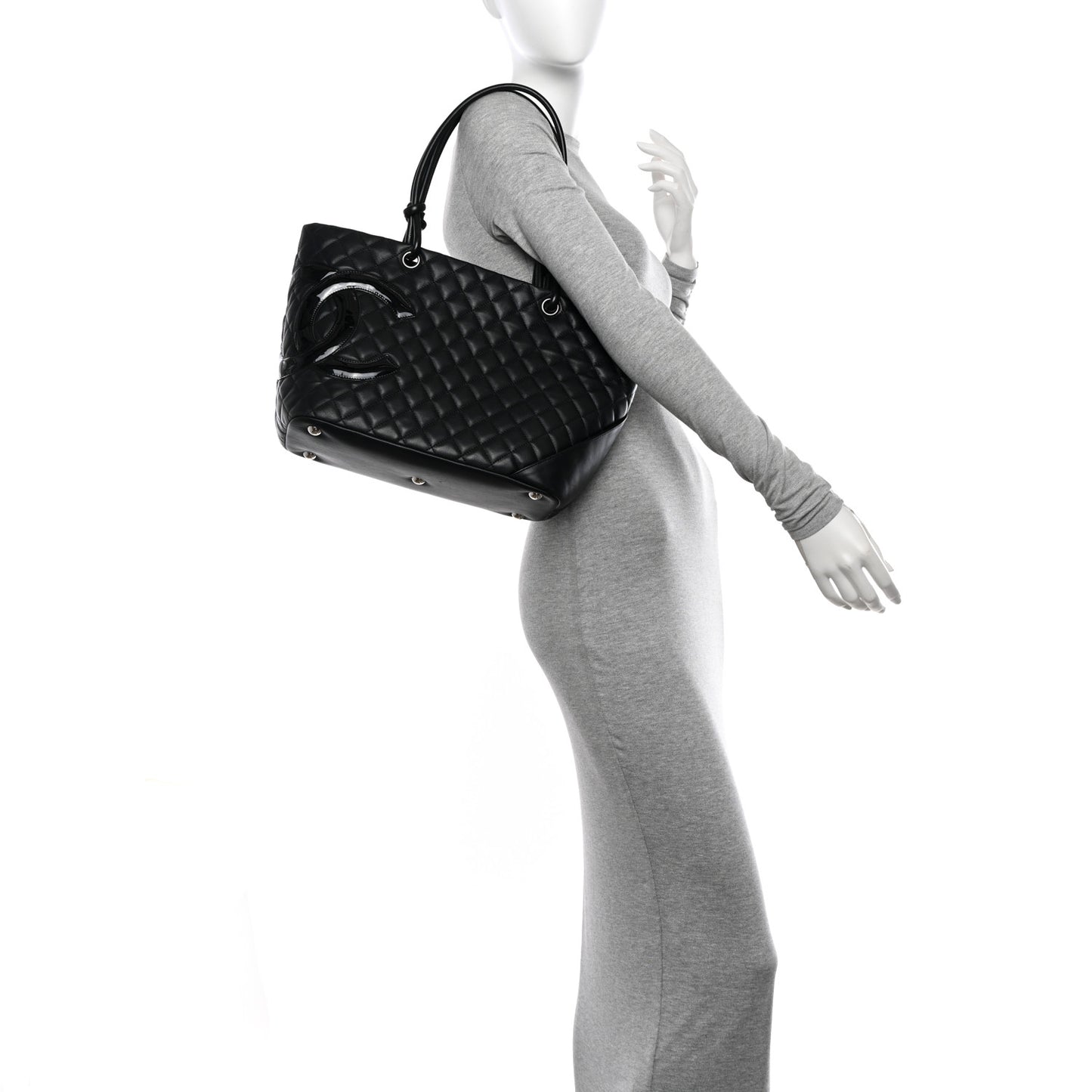 Calfskin Quilted Large Cambon Tote Black