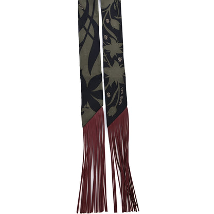 Hermes Silk Calfskin Bouquet Final Fringed Twilly Vert Loden Black 2 of 4