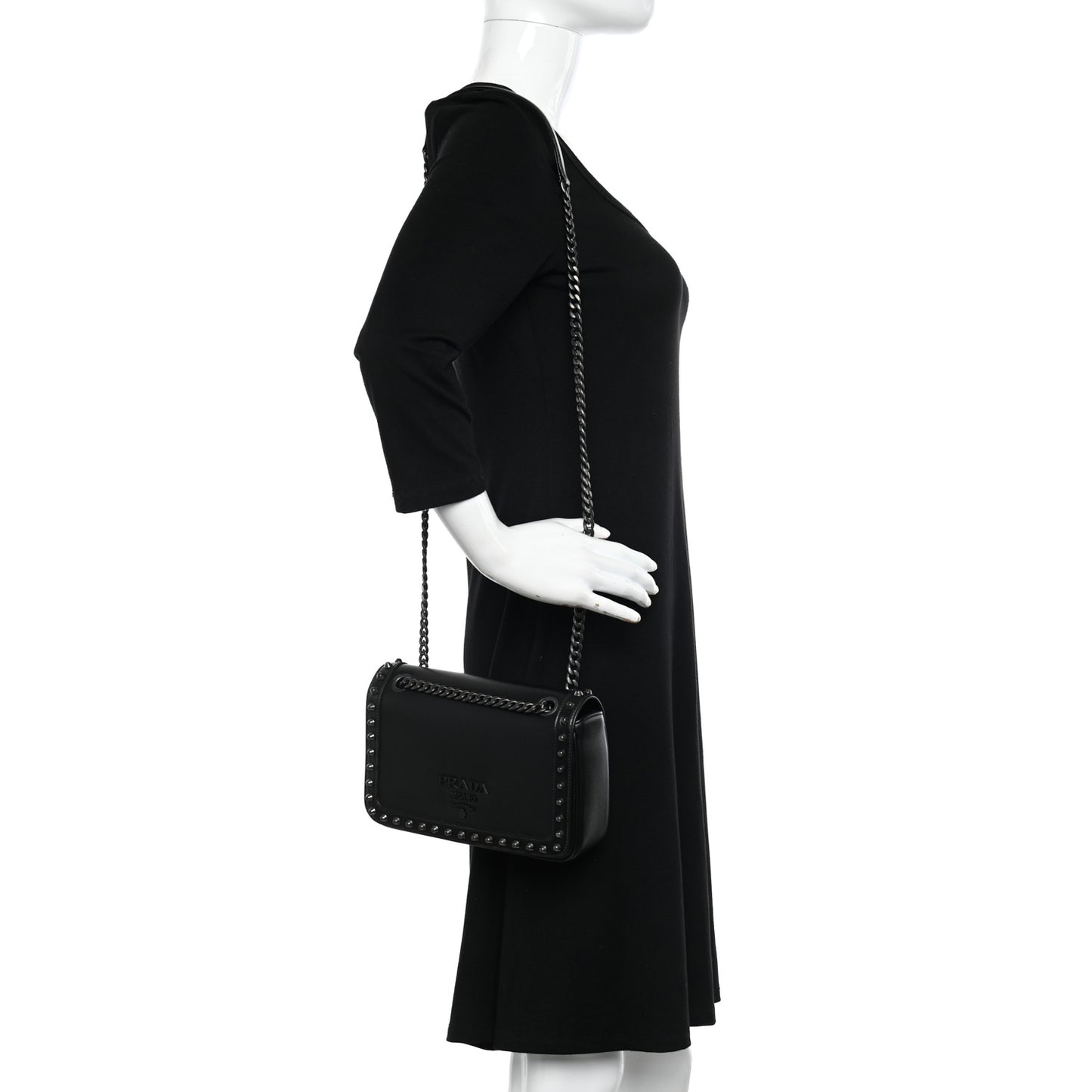 Glace Calfskin Studded Crossbody Black