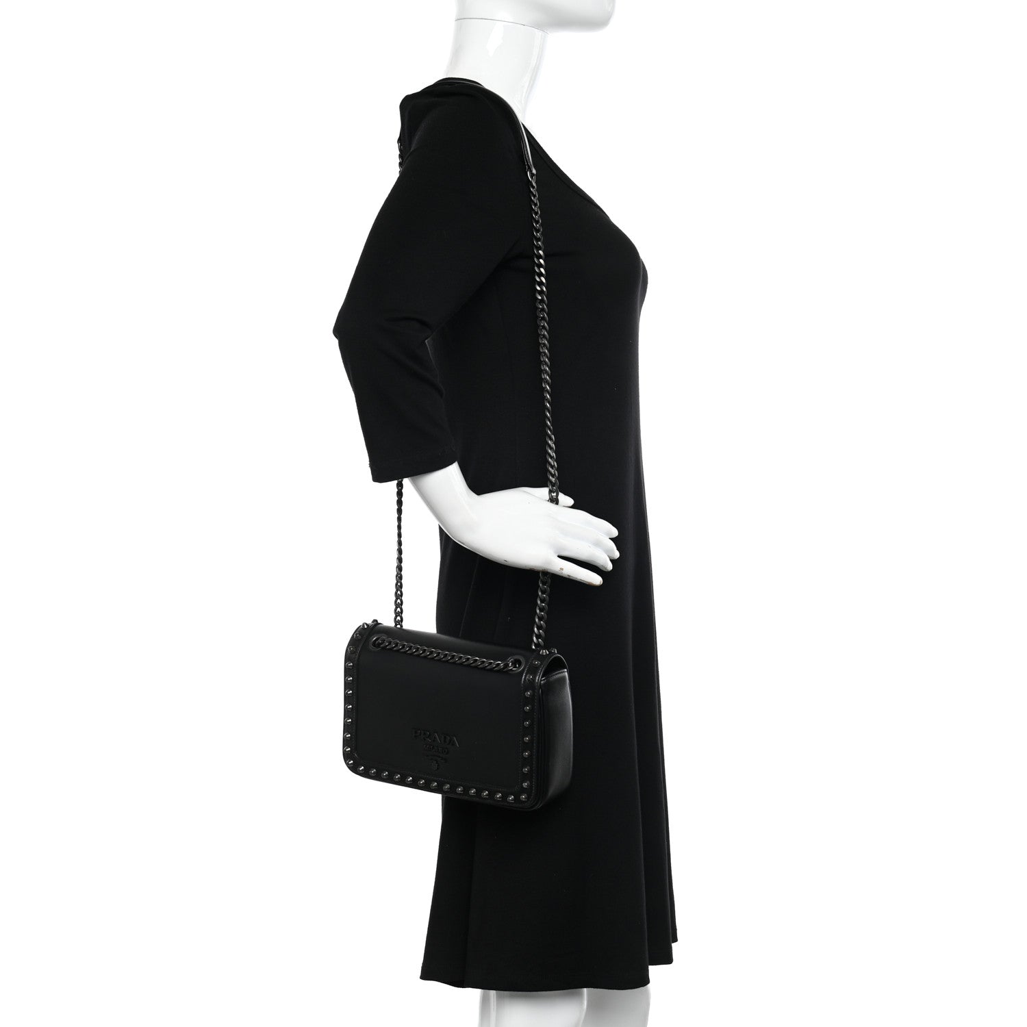 Prada Glace Calfskin Studded Crossbody Black 2 of 10