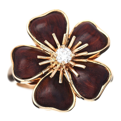 Van Cleef & Arpels 18K Yellow Gold Diamond Exotic Wood Nerval Ring 54 6.75 1 of 5