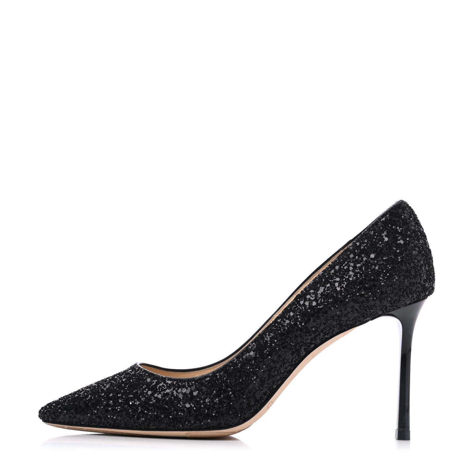 Jimmy Choo Coarse Glitter Pointy Toe Romy 85 Pumps 37 Black 1 of 18