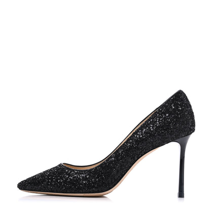 Jimmy Choo Coarse Glitter Pointy Toe Romy 85 Pumps 37 Black 1 of 18