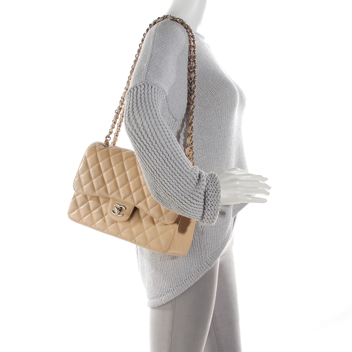 Chanel Caviar Quilted Jumbo Double Flap Beige Clair 2 of 9